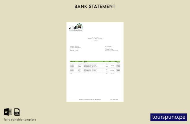 listo para imprimir plantilla de Excel de extracto bancario de Bangladesh Al Ara